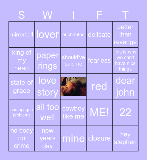 taylor swift songs! Bingo Card
