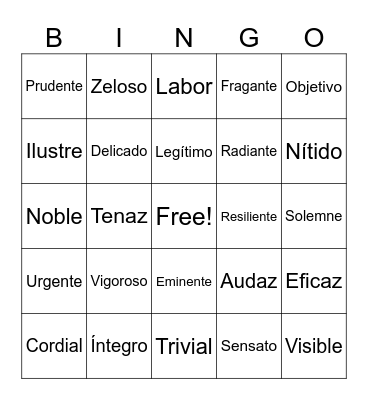 Cognate Bingo Card