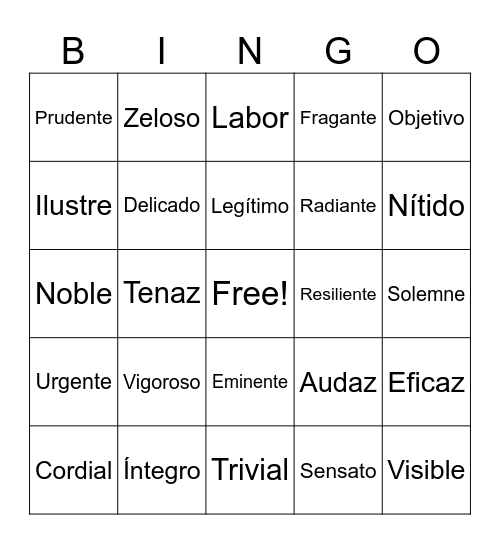 Cognate Bingo Card