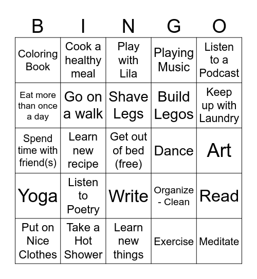 Self-care Bingo Card