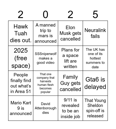 2025 Bingo Card