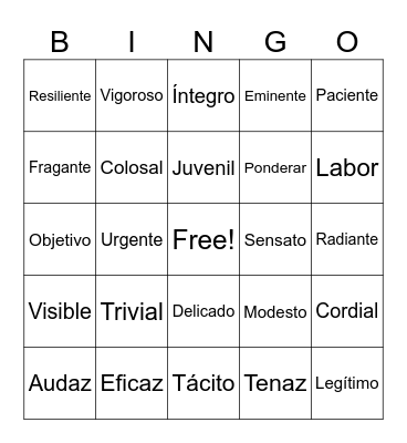 Cognate Bingo Card