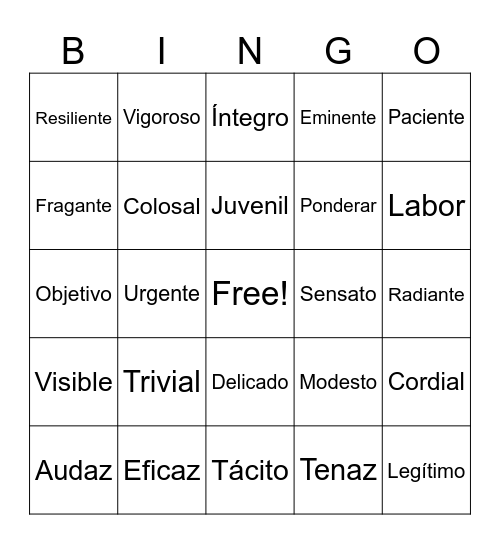 Cognate Bingo Card