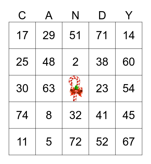 Candy Cane Bingo Card