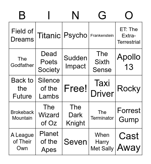 Movie Taglines 2024 Bingo Card