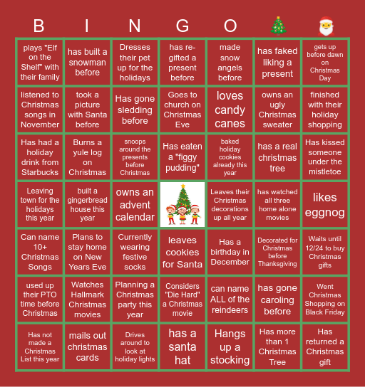 Virtual Holiday Bingo Card