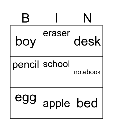 Let’s go to school! Bingo Card