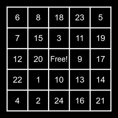TEST Bingo Card
