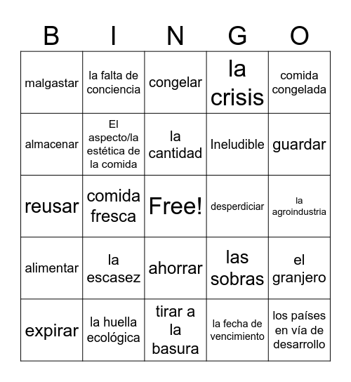 Unidad 5 Ellie Finals Bingo Card