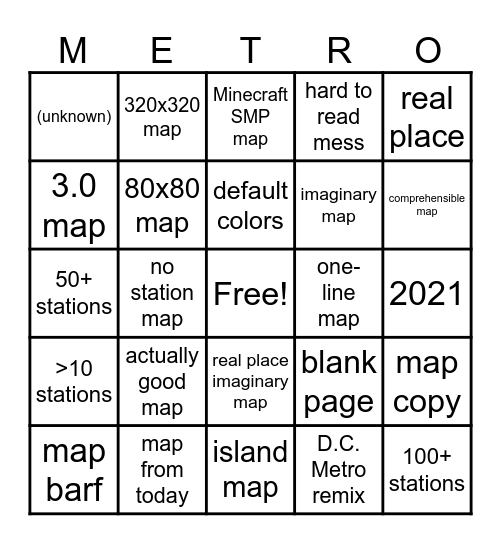 Metro Map Maker Bingo Card