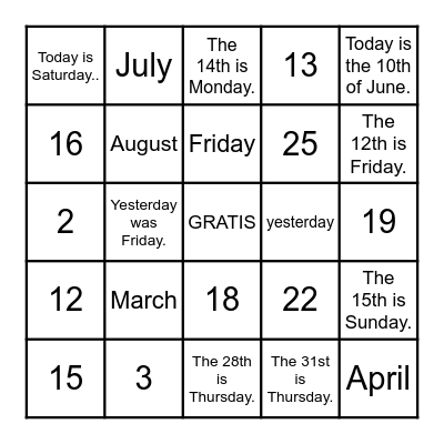 Quarter 2 Bingo (T) Bingo Card