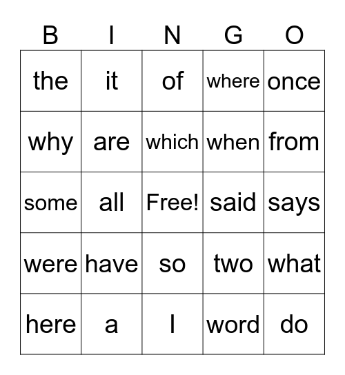 1st Grade Sight Words Bingo Card