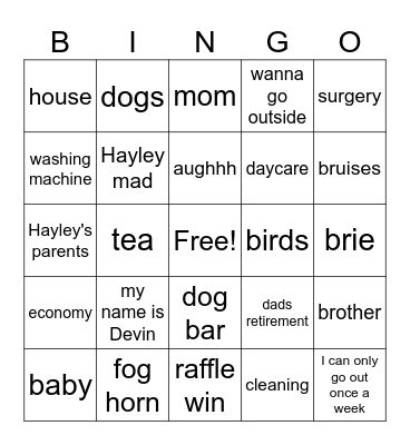 My name is kevin Bingo Card