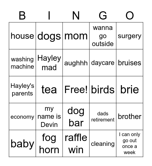 My name is kevin Bingo Card