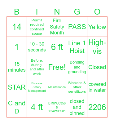 Safety Committee Bingo Card
