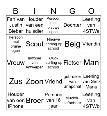 Ben jij een ... ? Bingo Card
