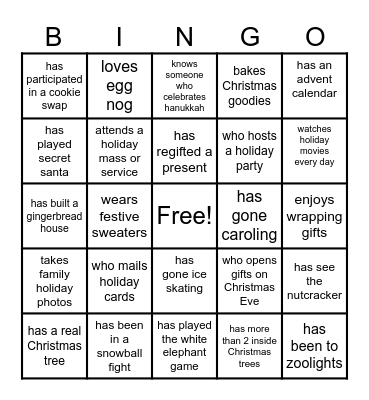 UP Holiday Bingo Card