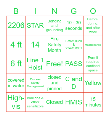 Safety Committee Bingo Card