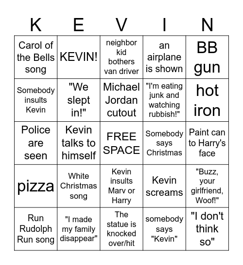 Home Alone Bingo Card