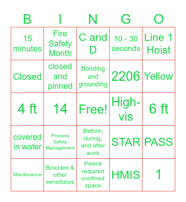 Safety Committee Bingo Card
