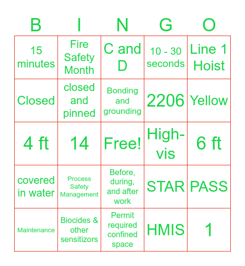Safety Committee Bingo Card