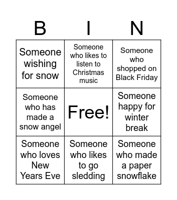 Holiday Bingo Card