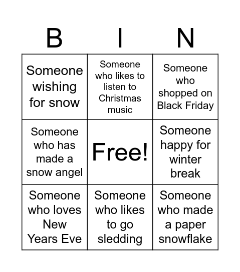 Holiday Bingo Card