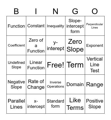 2024 Algebra 1 Midterm Bingo Card