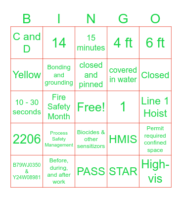 Safety Committee Bingo Card
