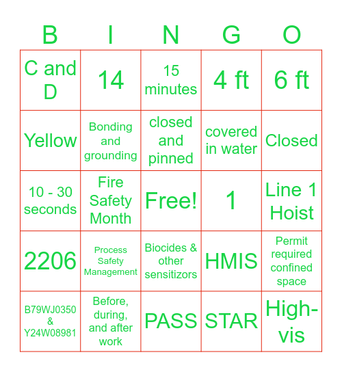 Safety Committee Bingo Card