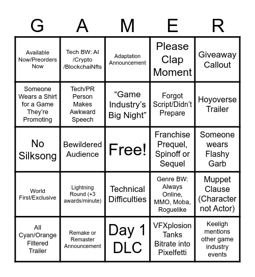 JoCat 2024 Game Awards Bingo [backup] Bingo Card