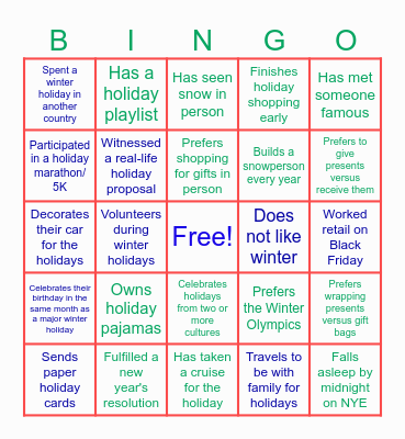 DVU Winter Bingo Card