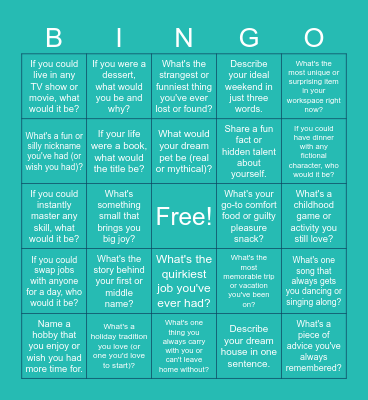 Team Building Bingo Card