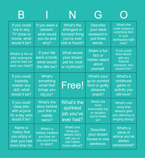 Team Building Bingo Card