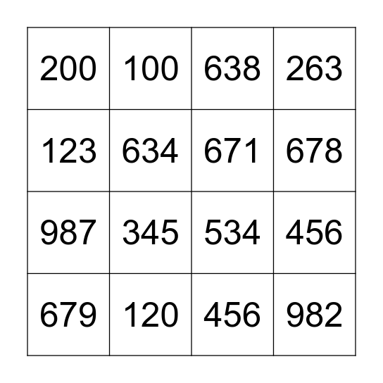 0-1000 Bingo Card