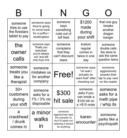 GW / VAPOR SHENANIGANS Bingo Card