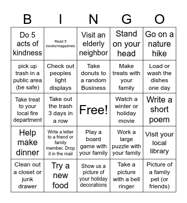 Winter Break Bingo (VISA giftcard) Bingo Card