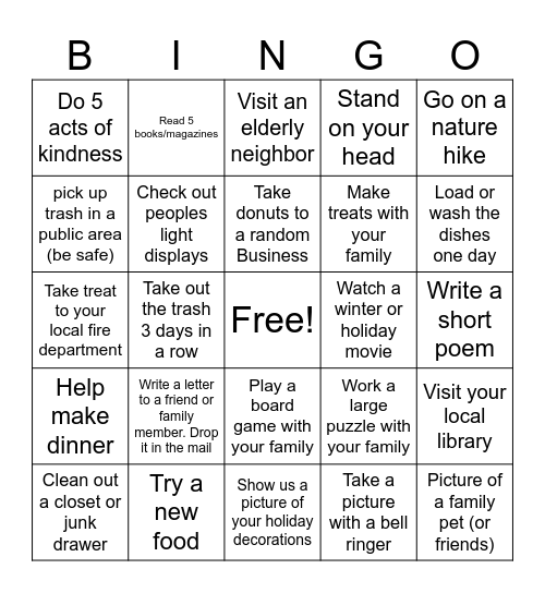 Winter Break Bingo (VISA giftcard) Bingo Card