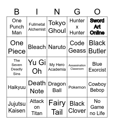 Anime #1 Bingo Card