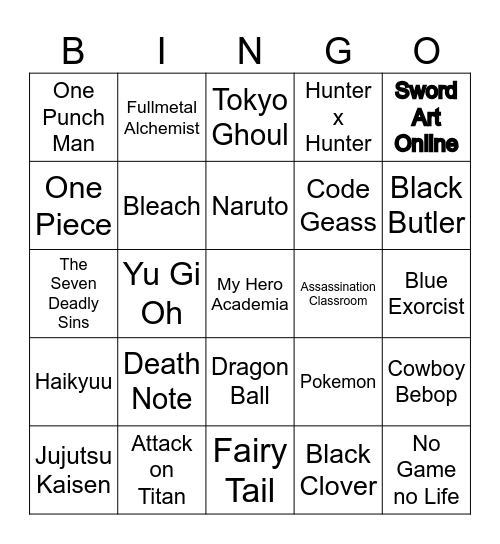 Anime #1 Bingo Card