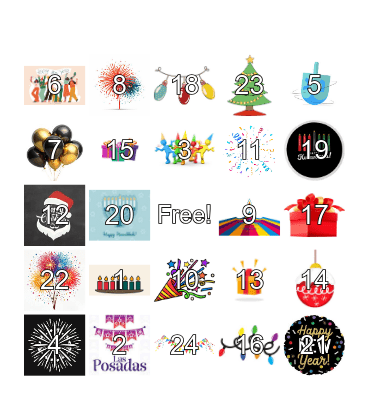 Holidays- 2024 Bingo Card