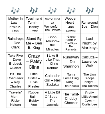 DECEMBER 1961 HITS Bingo Card