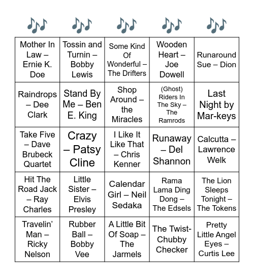 DECEMBER 1961 HITS Bingo Card