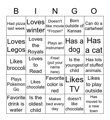 Heartland Kids Bingo Card