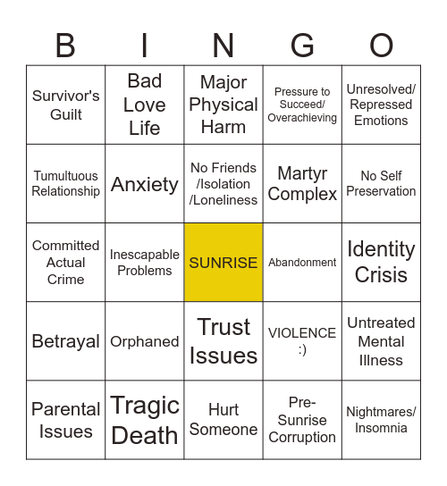 SUNRISE RESIDENTS Bingo Card