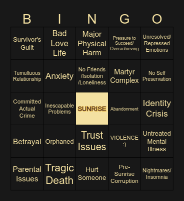 SUNRISE RESIDENTS Bingo Card