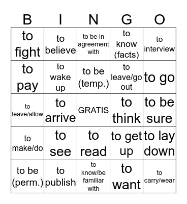 INFINITIVE BINGO Card