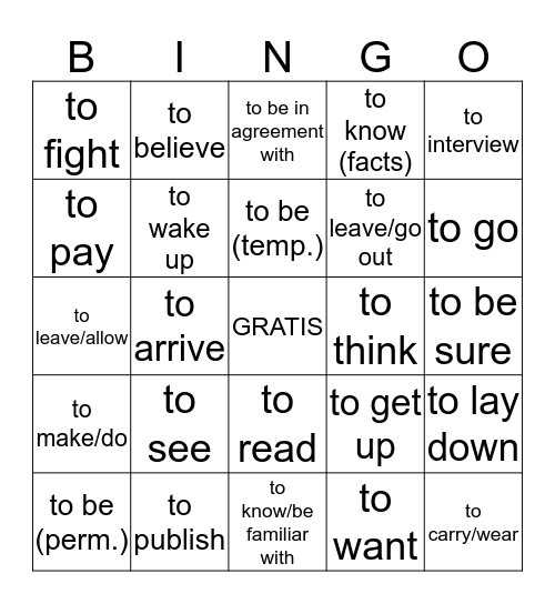 INFINITIVE BINGO Card