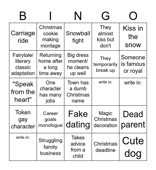 Hallmark 3 Bingo Card