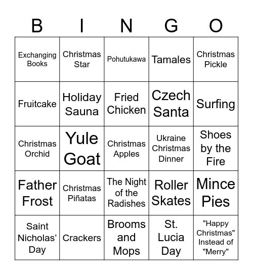 Christmas Traditions from Around the World Bingo Card